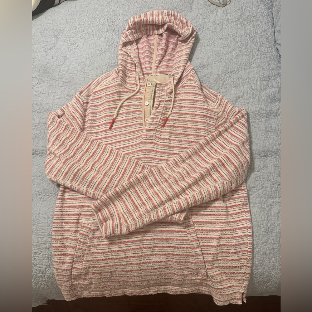 Tommy Bahama Red and Cream Striped Men's Sweater